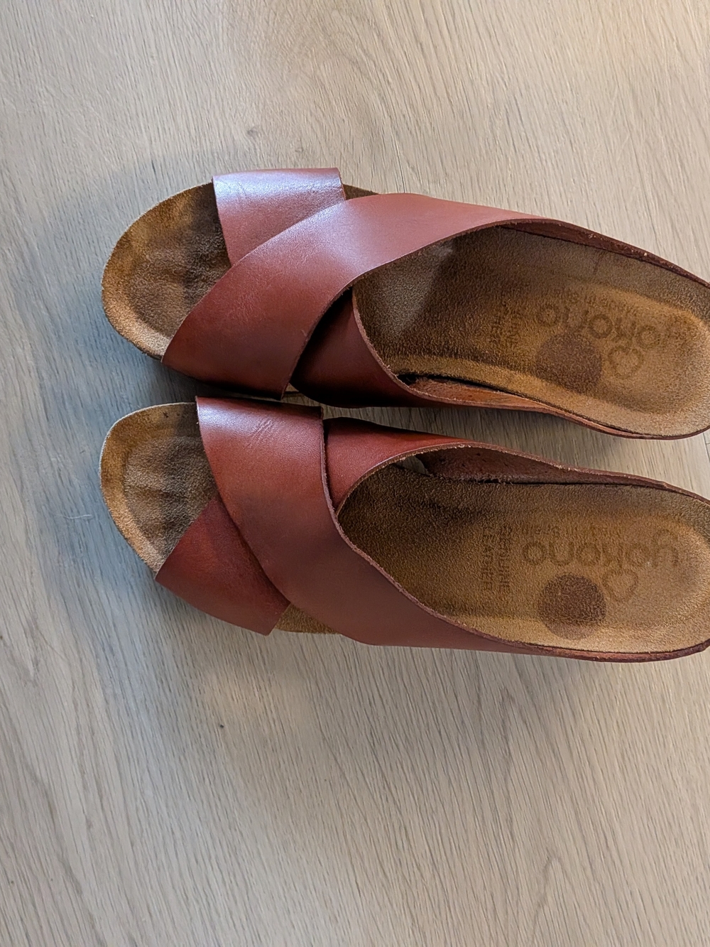 Naot Women's Crisscross Leather Slide Sandals in Chestnut Brown